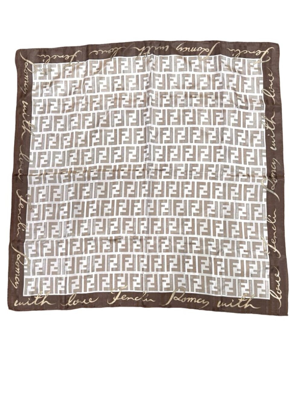 FENDI Zuca Mini Scarf/Bandana Silk 22.5" Beige Brown Logo FF Stiped (35 - Picture 13 of 13